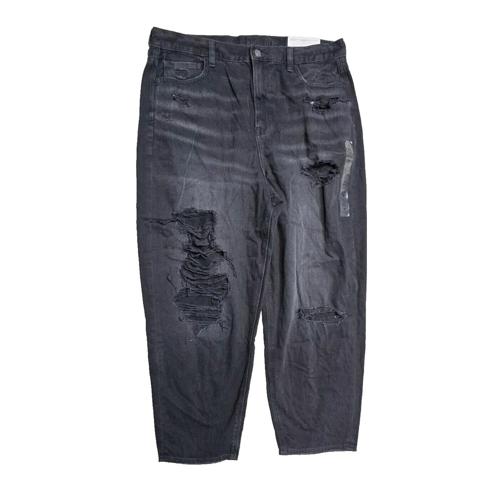 American‎ Eagle Women's Relaxed Mom Jean 16 Short Black Distressed
